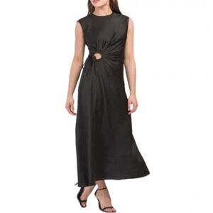 House of Harlow 1960 Black Satin Maxi Dress Side Cutout Ring Detail Elegant XS